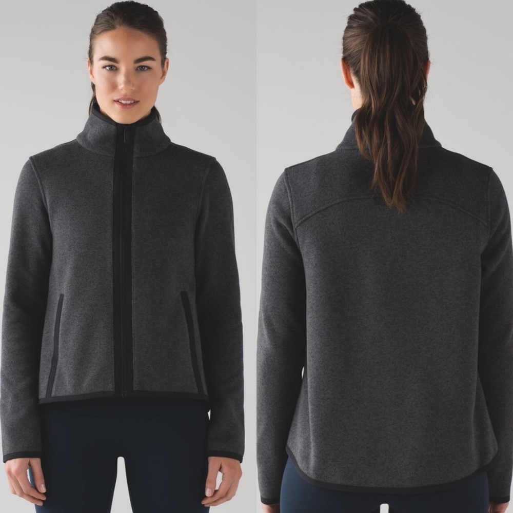 Lululemon‎ Its Fleecing Cold Zip Up Heathered Black Grey Jacket Size 4 Layering